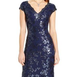 Adriaana Papell Sequin-Embellished Cap-Sleeve Gown